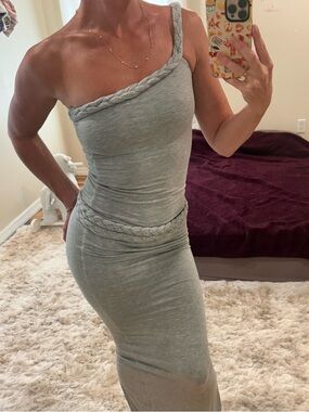 JLUXLABEL One-Shoulder Braided Trim Maxi Dress in Light Gray